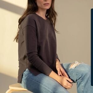 United by Blue Organic Cotton Recycled Brown Textured Long Sleeve Crewneck Top S